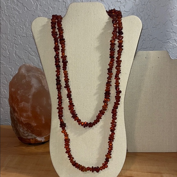 Elegant Amber Beaded Necklace extra long 60 inches - Picture 8 of 12